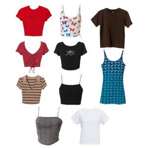 Women’s Y2K Crop Top & Shirt Bundle - 10 Mixed Styles, XS/S